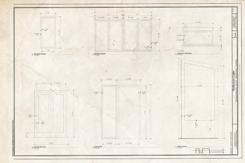 Blueprint Door & Window Dimensions - Pearlman Cabin, 52820 Middleridge Drive, Idyllwild, Riverside County, CA