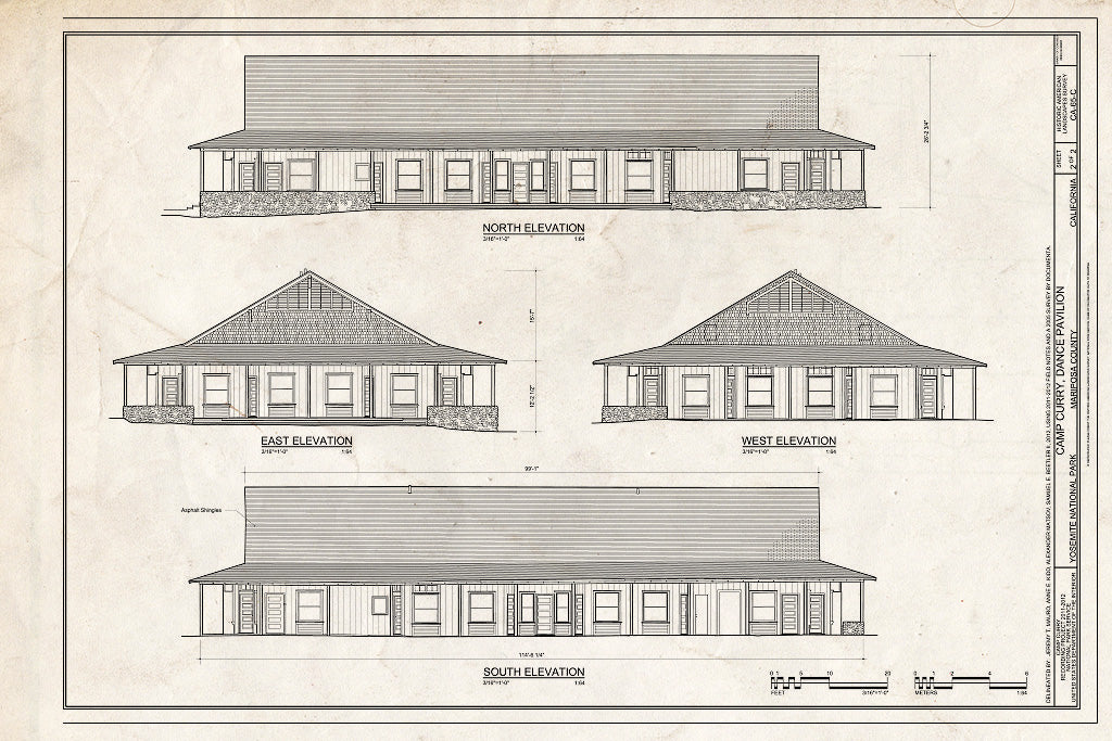 Blueprint Camp Curry, Dance Pavilion Elevations - Camp Curry, Dance Pavilion (Stoneman House), Curry Village, Mariposa County, CA