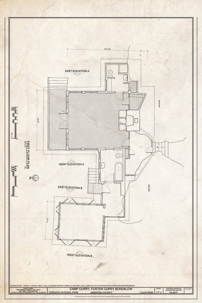 Blueprint Camp Curry, Foster Curry Bungalow First Floor Plan - Camp Curry, Foster Curry Bungalow (Tresidder Residence), Curry Village, Mariposa County, CA