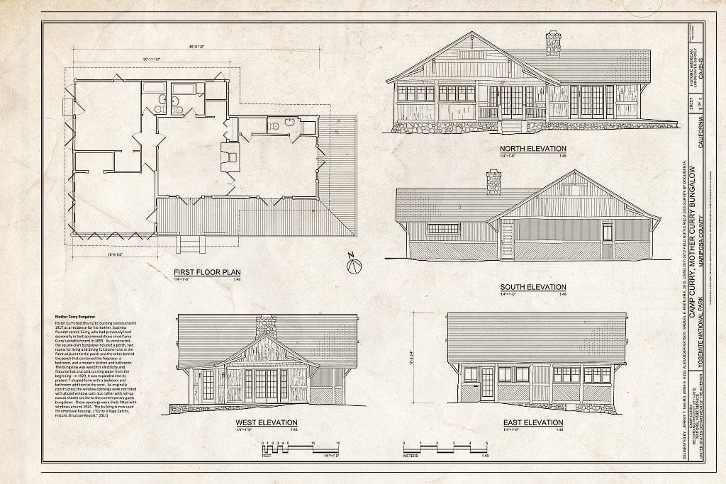 Blueprint Camp Curry, Mother Curry Bungalow Plan and Elevations - Camp Curry, Mother Curry Bungalow, Curry Village, Mariposa County, CA