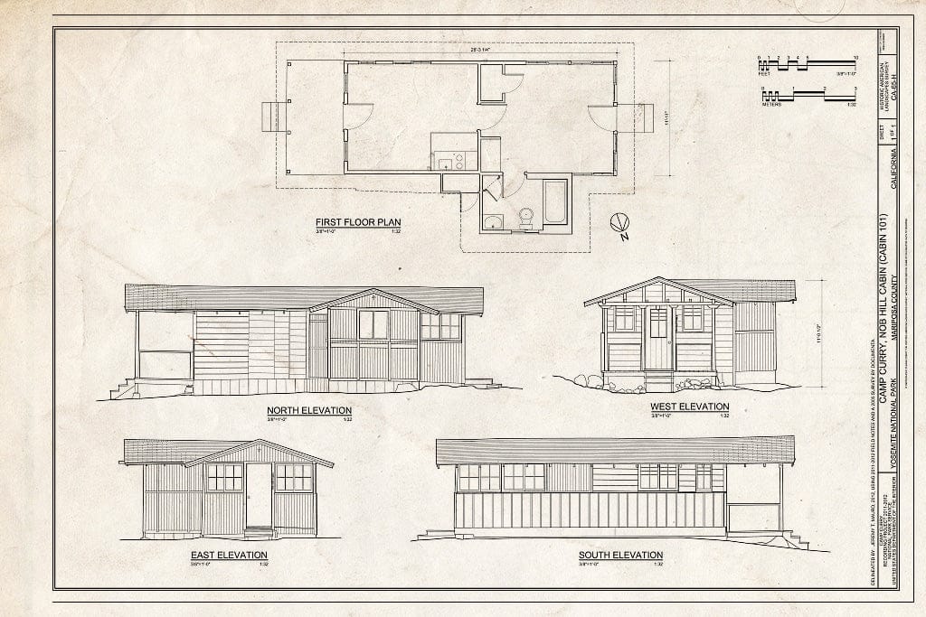 Blueprint Camp Curry, Nob Hill Cabin (Cabin 101) Plan and Elevations - Camp Curry, Nob Hill Cabin (Cabin 101), Curry Village, Mariposa County, CA