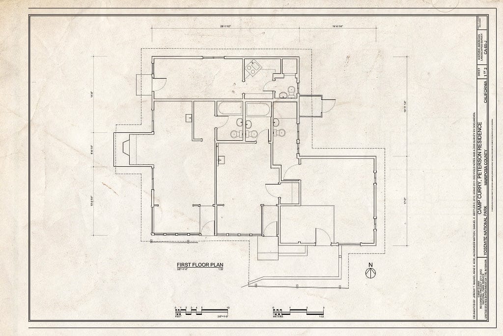 Blueprint Camp Curry, Peterson Residence First Floor Plan - Camp Curry, Peterson Residence (Huff House), Curry Village, Mariposa County, CA