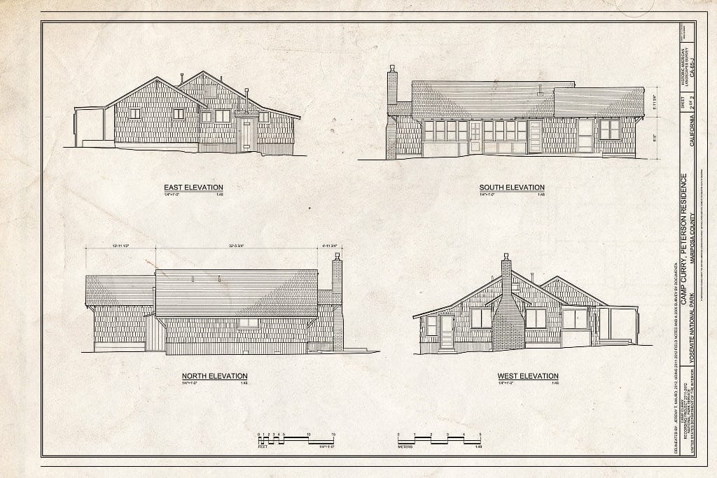 Blueprint Camp Curry, Peterson Residence Elevations - Camp Curry, Peterson Residence (Huff House), Curry Village, Mariposa County, CA