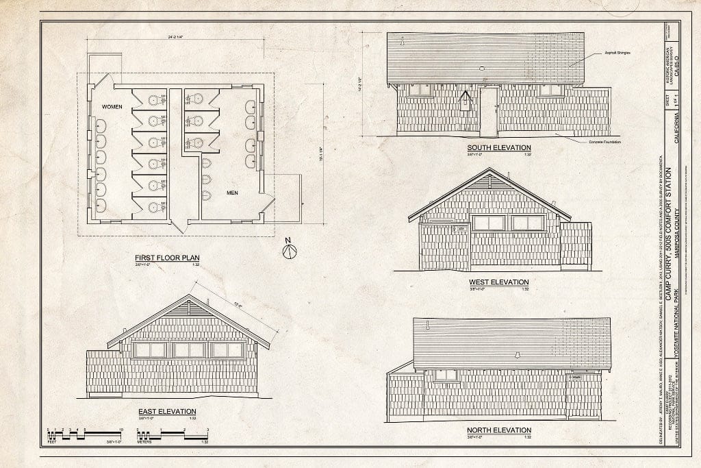 Blueprint Camp Curry, 500s Comfort Station Plan and Elevations - Camp Curry, 500s Comfort Station, Curry Village, Mariposa County, CA