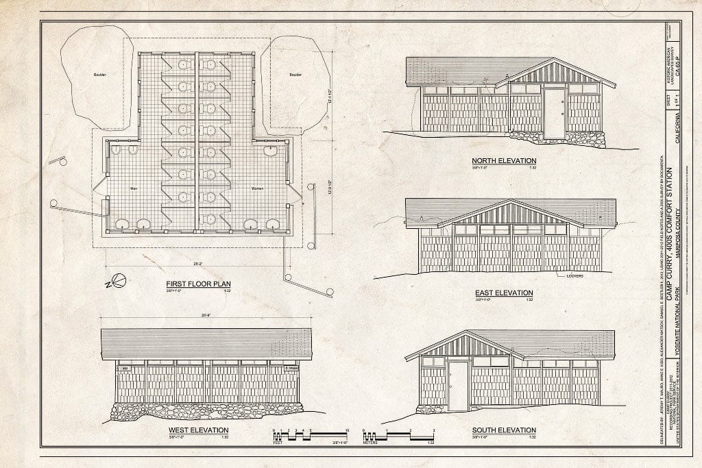 Blueprint Camp Curry, 400s Comfort Station Plan and Elevations - Camp Curry, 400s Comfort Station, Curry Village, Mariposa County, CA