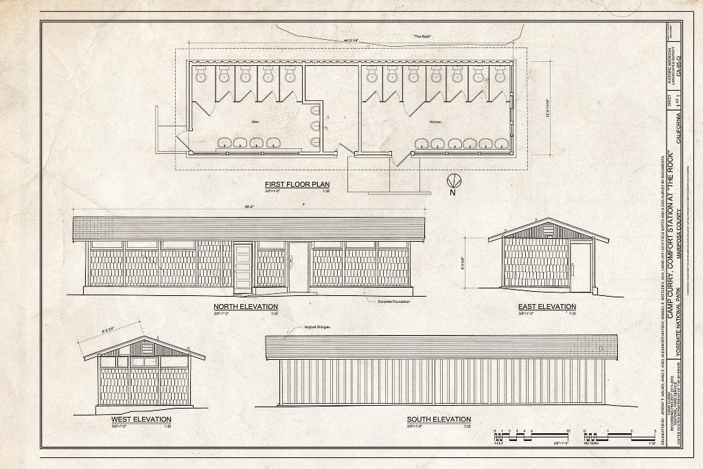 Blueprint Camp Curry, Comfort Station at The Rock Plan and Elevations - Camp Curry, Comfort Station at The Rock, Curry Village, Mariposa County, CA