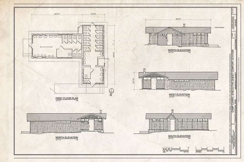 Blueprint Camp Curry, Executive Guest Comfort Station Plan and Elevations - Camp Curry, Executive Guest Comfort Station, Curry Village, Mariposa County, CA