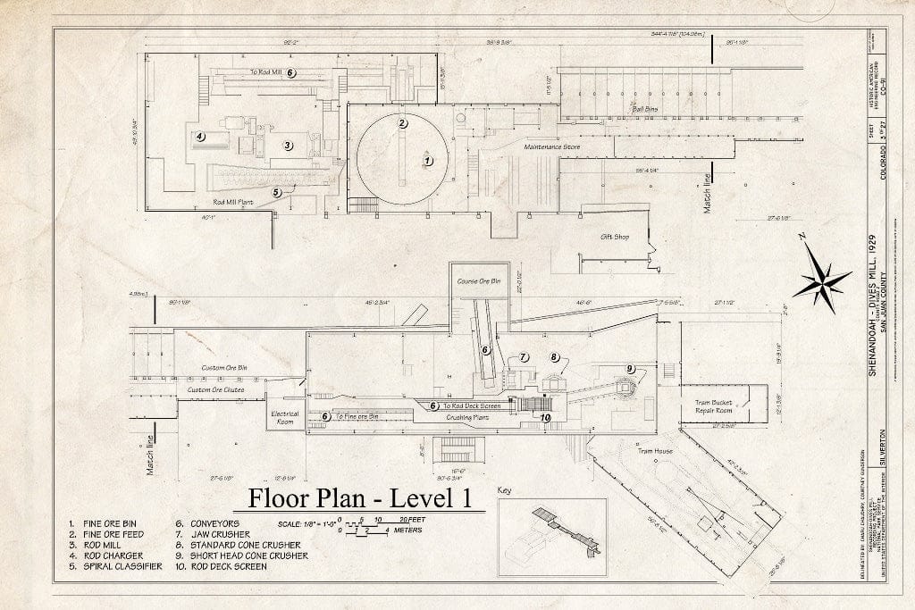 Blueprint 3. Floor Plan - Level One - Shenandoah-Dives Mill, 135 County Road 2, Silverton, San Juan County, CO