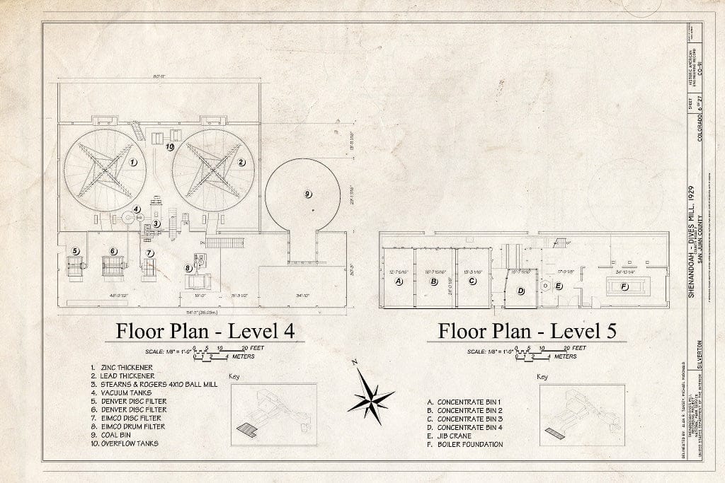 Blueprint 6. Floor Plans - Levels Four and Five - Shenandoah-Dives Mill, 135 County Road 2, Silverton, San Juan County, CO