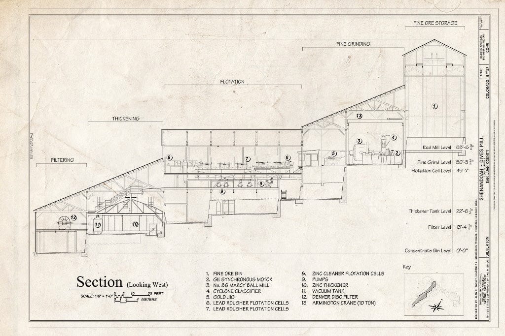 Blueprint 8. Section Looking West - Shenandoah-Dives Mill, 135 County Road 2, Silverton, San Juan County, CO