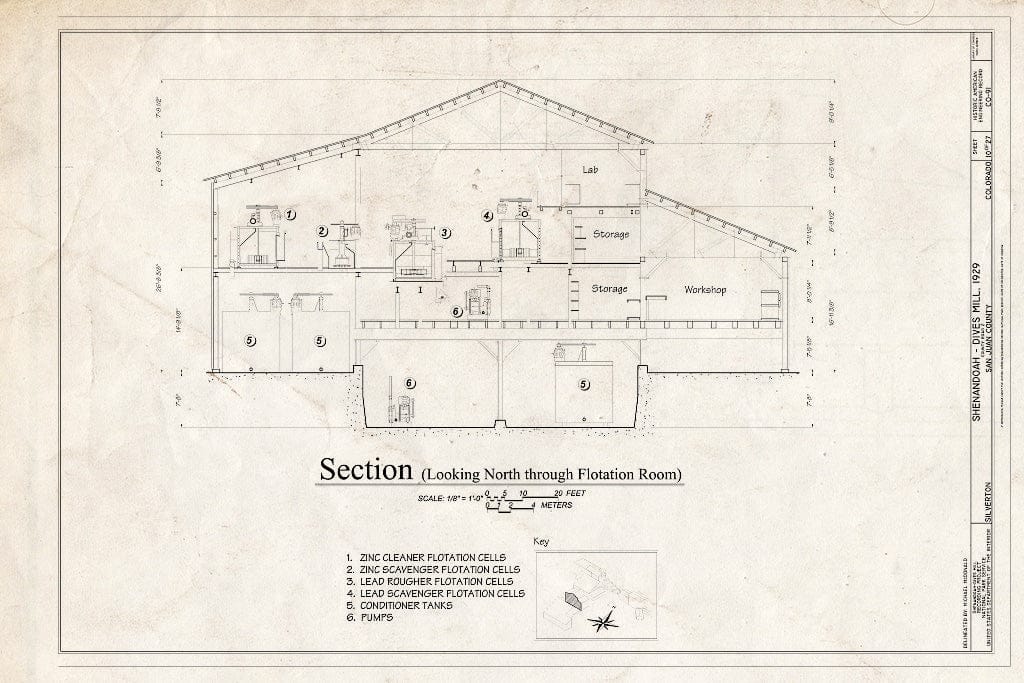 Blueprint 10. Cross Section Looking North - Shenandoah-Dives Mill, 135 County Road 2, Silverton, San Juan County, CO