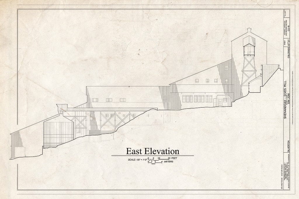 Blueprint 12. East Elevation - Shenandoah-Dives Mill, 135 County Road 2, Silverton, San Juan County, CO