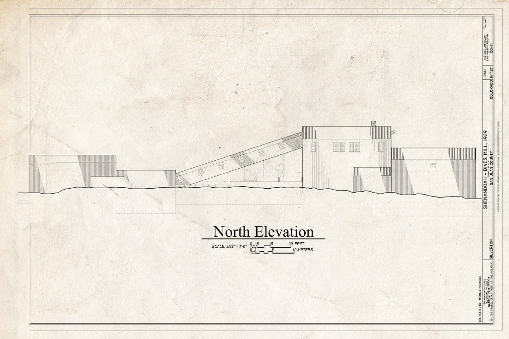 Blueprint 14. North Elevation - Shenandoah-Dives Mill, 135 County Road 2, Silverton, San Juan County, CO