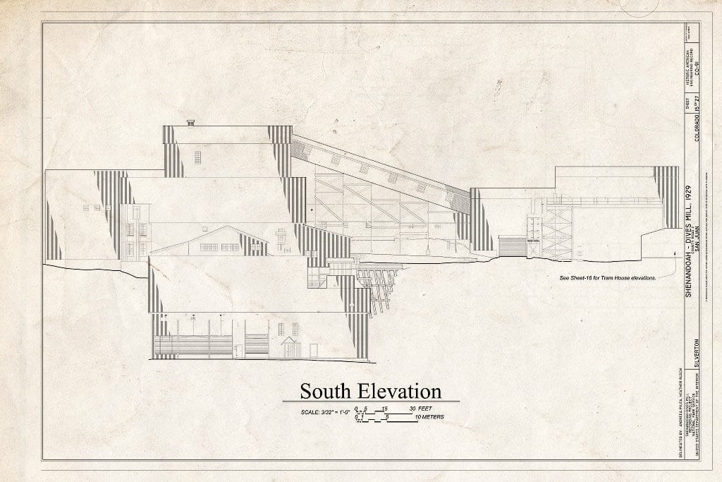 Blueprint 15. South Elevation - Shenandoah-Dives Mill, 135 County Road 2, Silverton, San Juan County, CO