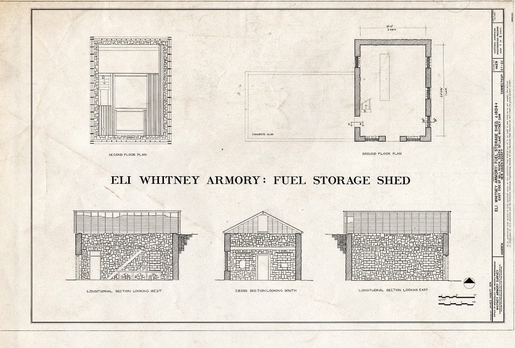 Blueprint Floor Plans, Sections - Eli Whitney Armory, Fuel Storage Shed, Mill River, Hamden, New Haven County, CT