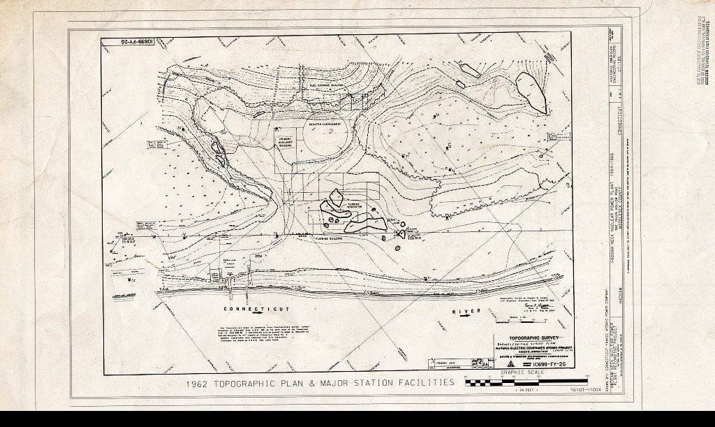 Blueprint 1962 Topographic Plan & Major Station Facilities - Haddam Neck Nuclear Power Plant, 362 Injun Hollow Road, Haddam, Middlesex County, CT