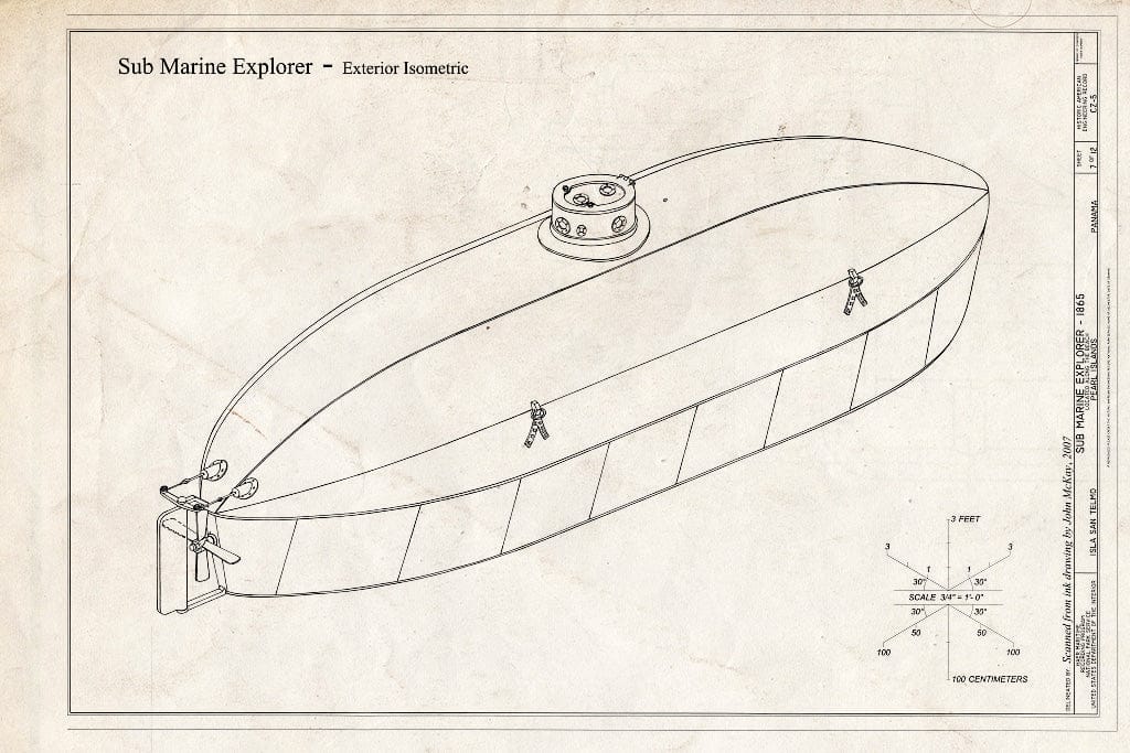 Blueprint Exterior Isometric - Sub Marine Explorer, Located Along The Beach of Isla San Telmo, Pearl Islands, Isla San Telmo, Former Panama Canal Zone, CZ