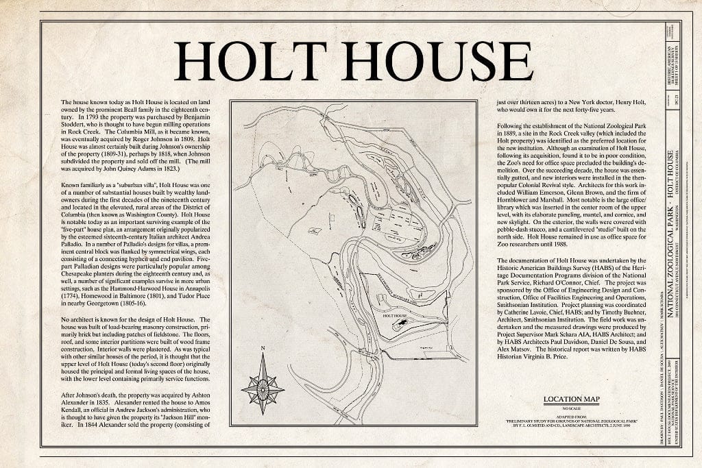 Blueprint Cover Sheet - National Zoological Park, Holt House, Adams Mill Road Vicinity, Washington, District of Columbia, DC