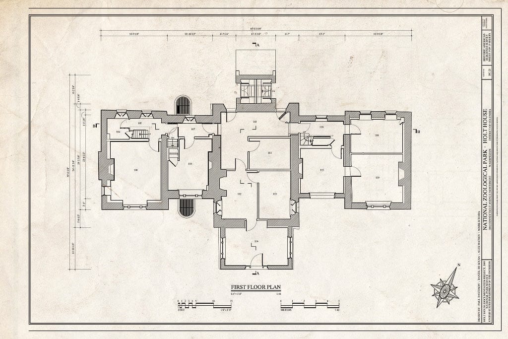 Blueprint First Floor Plan - National Zoological Park, Holt House, Adams Mill Road Vicinity, Washington, District of Columbia, DC