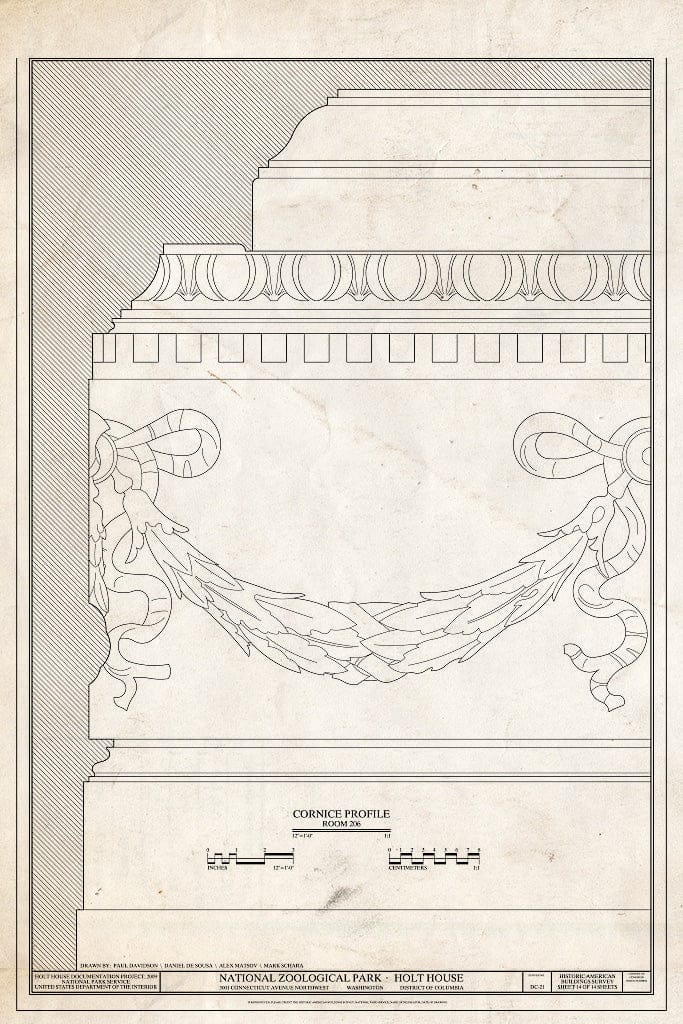 Blueprint Cornice Profile - National Zoological Park, Holt House, Adams Mill Road Vicinity, Washington, District of Columbia, DC