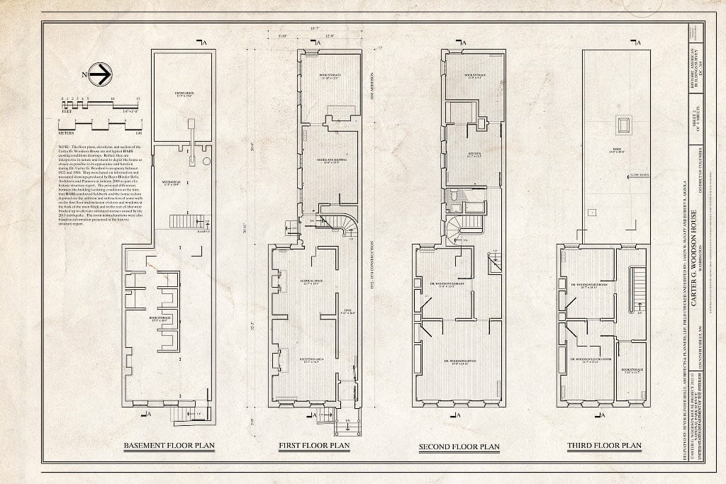 Blueprint Floor Plans. - Carter G. Woodson House, 1538 Ninth Street Northwest, Washington, District of Columbia, DC