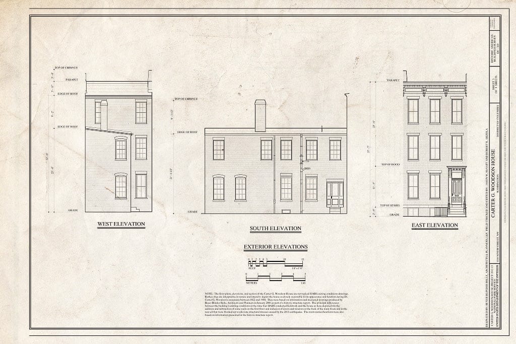 Blueprint Exterior Elevations. - Carter G. Woodson House, 1538 Ninth Street Northwest, Washington, District of Columbia, DC