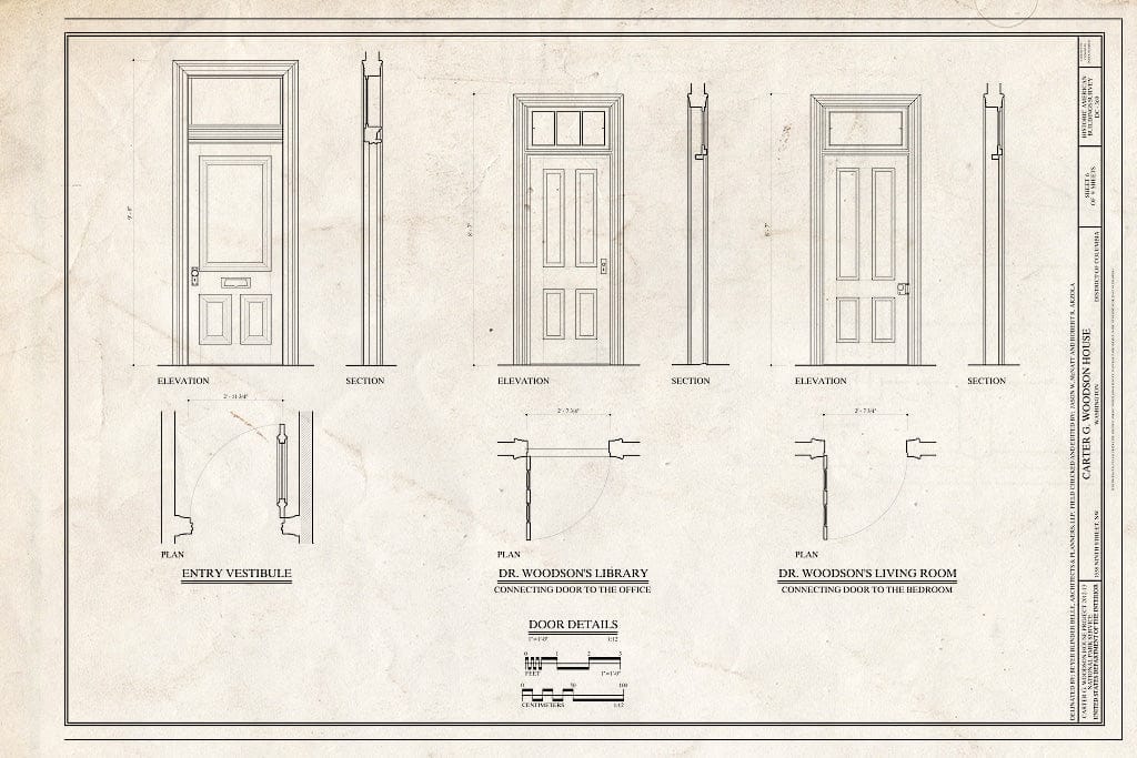 Blueprint Door Details - Carter G. Woodson House, 1538 Ninth Street Northwest, Washington, District of Columbia, DC