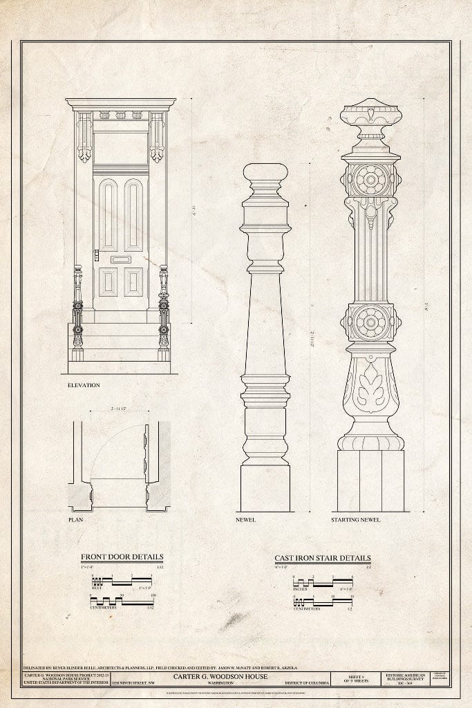 Blueprint Front Door Details. - Carter G. Woodson House, 1538 Ninth Street Northwest, Washington, District of Columbia, DC