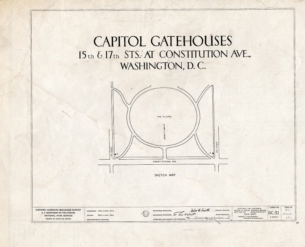 Blueprint 0. Cover Sheet - U.S. Capitol Gatehouses, Fifteenth & Seventeenth Streets at Constitution Avenue, Washington, District of Columbia, DC