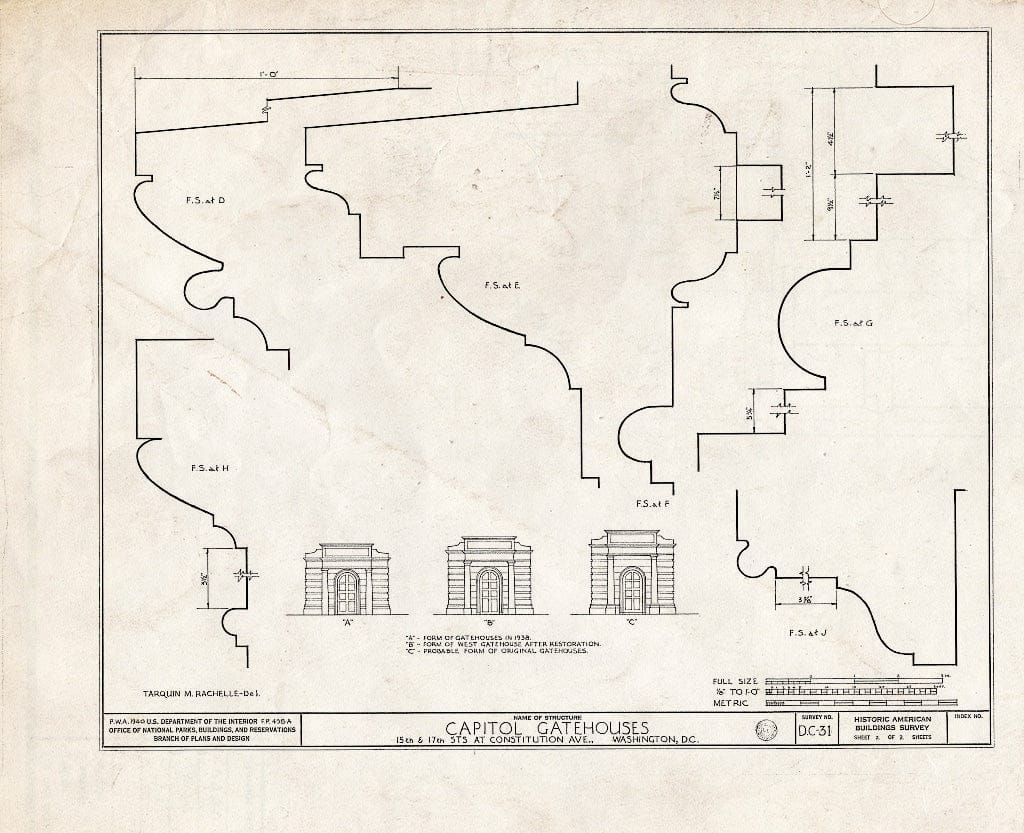 Blueprint 2. Details - U.S. Capitol Gatehouses, Fifteenth & Seventeenth Streets at Constitution Avenue, Washington, District of Columbia, DC