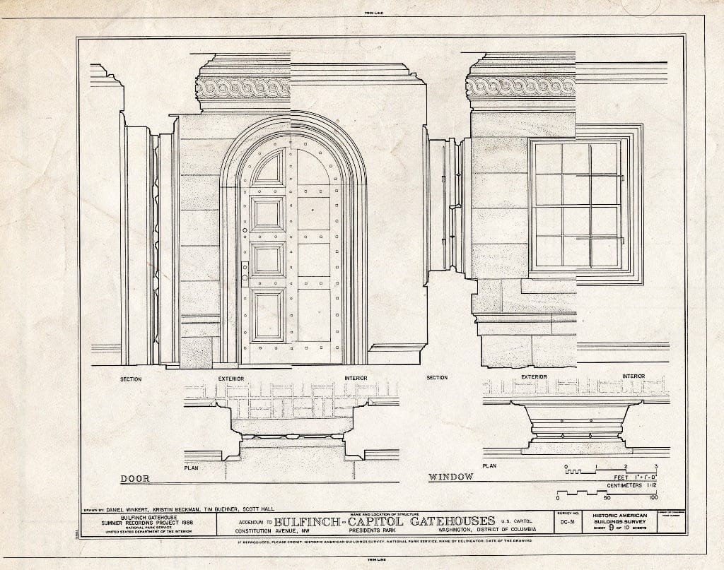 Blueprint 11. Door and Window Details - U.S. Capitol Gatehouses, Fifteenth & Seventeenth Streets at Constitution Avenue, Washington, District of Columbia, DC