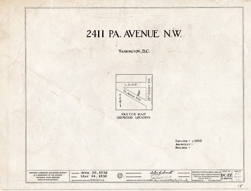 Blueprint 0. Cover Sheet - 2411 Pennsylvania Avenue Northwest (House), Washington, District of Columbia, DC