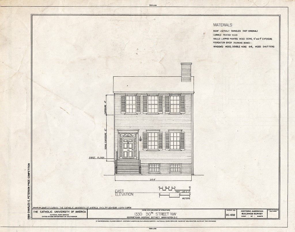 Blueprint East Elevation - 1330 Thirtieth Street, Northwest (House), Washington, District of Columbia, DC