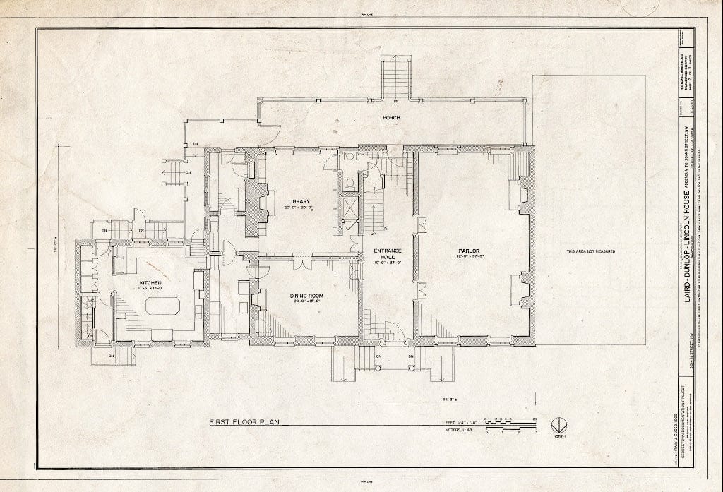 Blueprint First Floor Plan - Laird-Dunlop-Lincoln House, 3014 N Street, Northwest, Washington, District of Columbia, DC