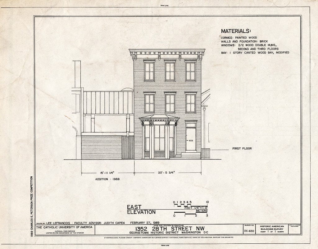 Blueprint East Elevation - 1352 Twenty-Eighth Street, Northwest (House), Washington, District of Columbia, DC