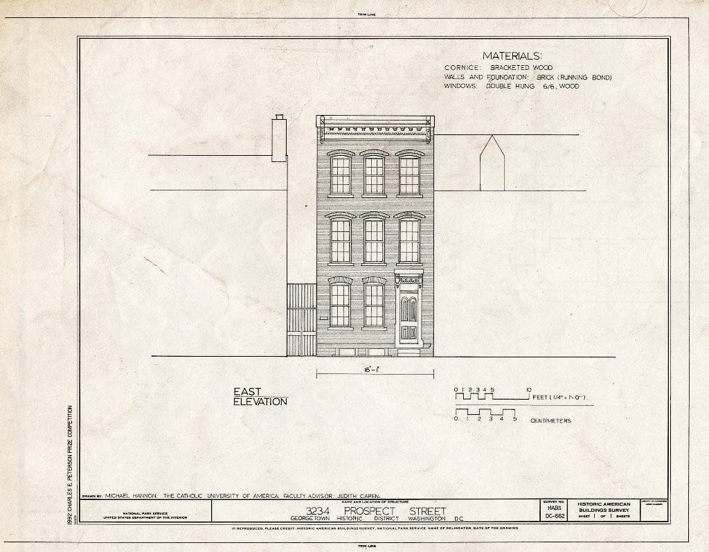 Blueprint East Elevation - 3234 Prospect Street, Northwest (House), Washington, District of Columbia, DC