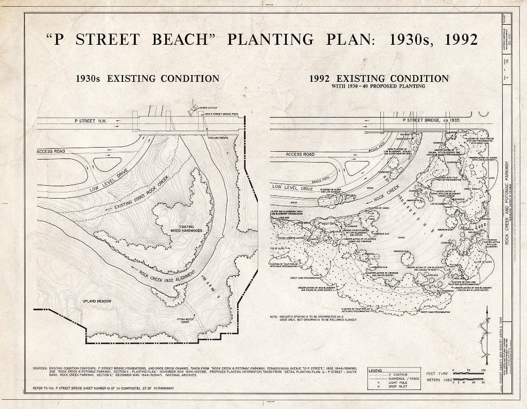 Blueprint 4."P Street Beach Planting Plan: 1930s, 1992 - Rock Creek & Potomac Parkway, Washington, District of Columbia, DC