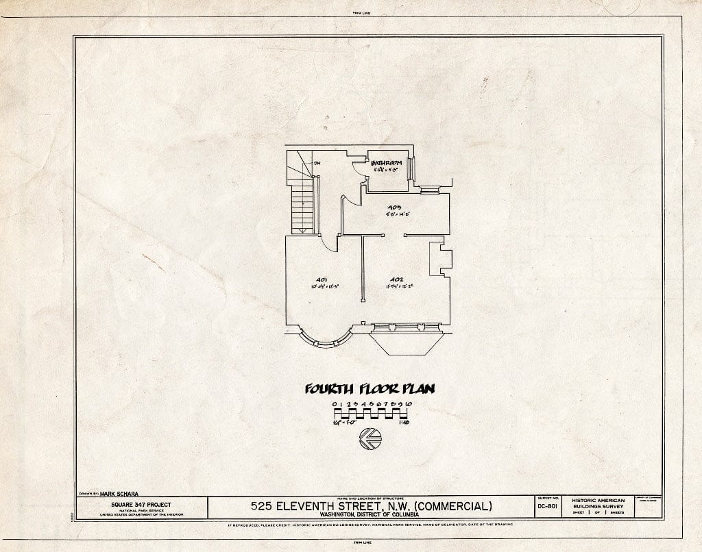 Blueprint Fourth Floor Plan - 525 Eleventh Street, Northwest (Commercial), Square 347, Washington, District of Columbia, DC