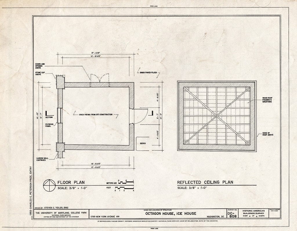 Blueprint Floor Plan & Reflection Ceiling Plan - Octagon House, Ice House, 1799 New York Avenue, Northwest, Washington, District of Columbia, DC