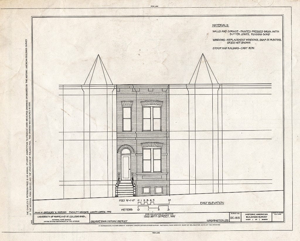 Blueprint East Elevation - 1322 Thirty-Fifth Street, Northwest (House), Washington, District of Columbia, DC