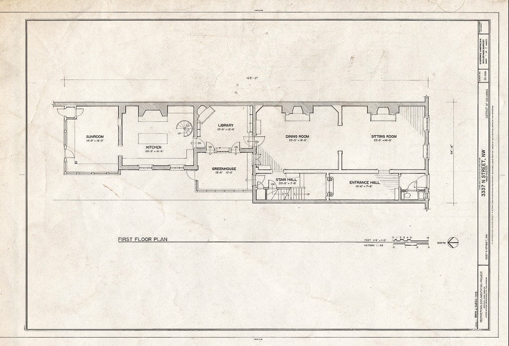 Blueprint First Floor Plan - 3337 N Street, Northwest (House), Washington, District of Columbia, DC