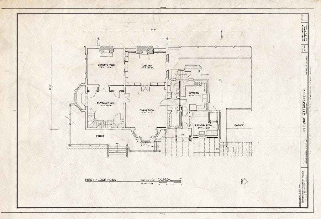 Blueprint First Floor Plan - Jeremiah Williams House, 3035 Dumbarton Street, Northwest, Washington, District of Columbia, DC