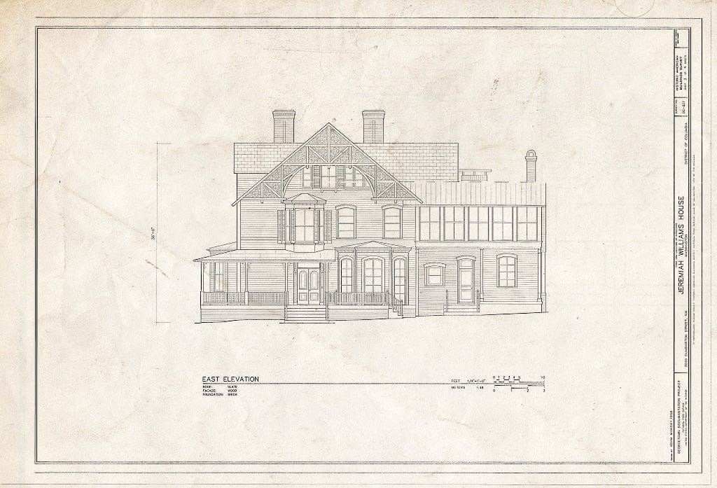 Blueprint East Elevation - Jeremiah Williams House, 3035 Dumbarton Street, Northwest, Washington, District of Columbia, DC