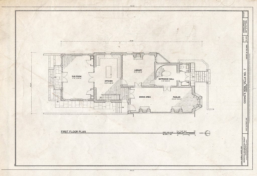 Blueprint First Floor Plan - Cooke's Row, Villa No. 7, 3027 Q Street, Northwest, Washington, District of Columbia, DC