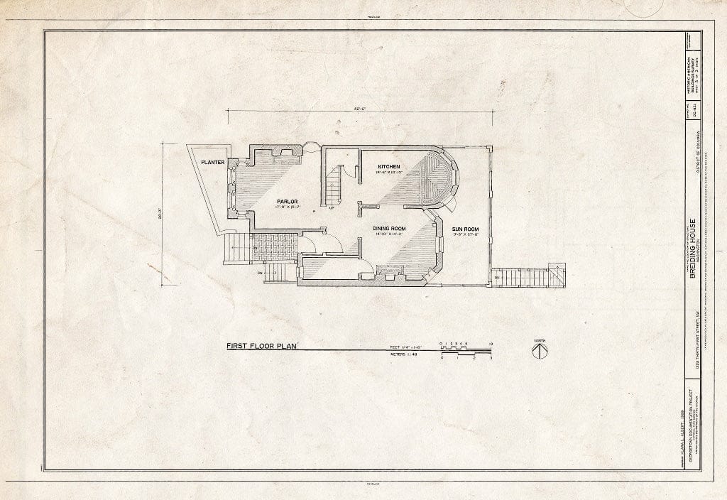 Blueprint First Floor Plan - Breiding House, 1523 Thirty-First Street, Northwest, Washington, District of Columbia, DC