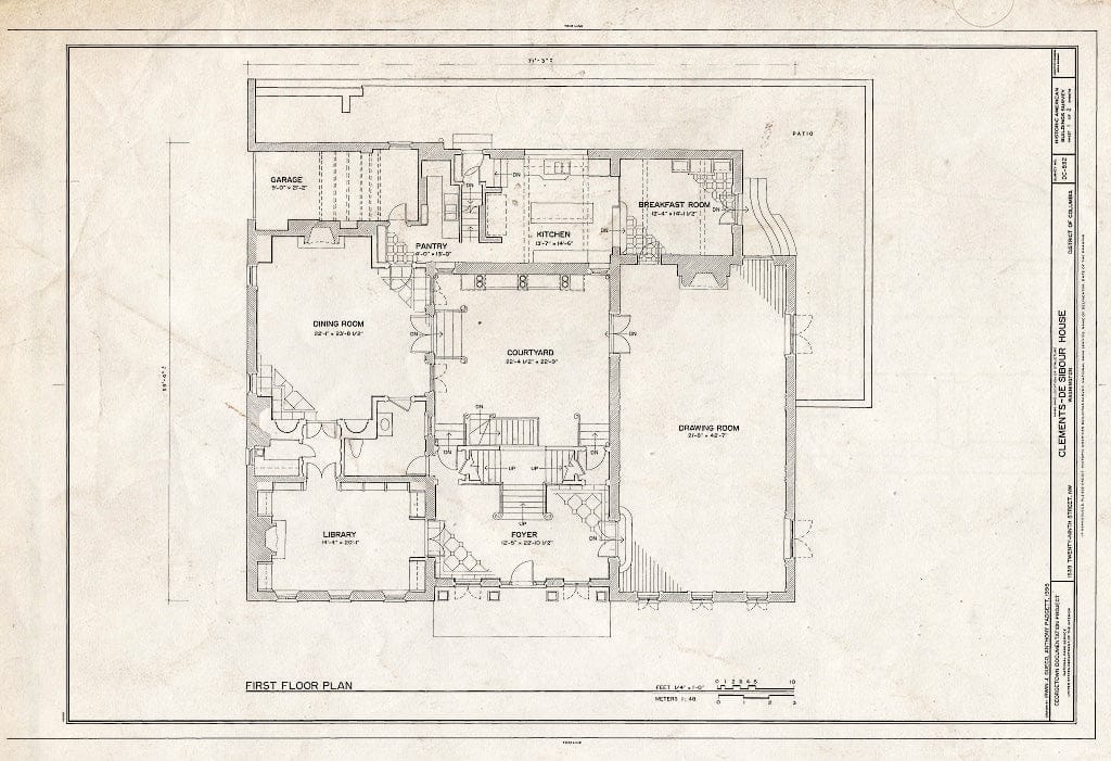 Blueprint First Floor Plan - Clements-de Sibour House, 1539 Twenty-Ninth Street, Northwest, Washington, District of Columbia, DC