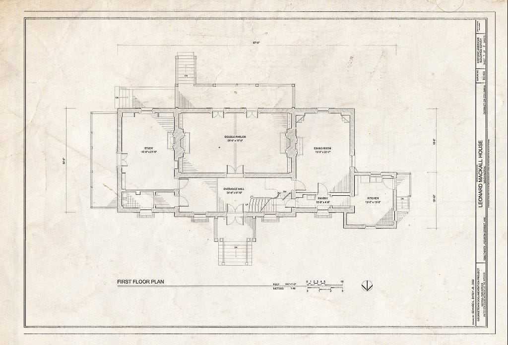 Blueprint First Floor Plan - Leonard Mackall House, 1686 Thirty-Fourth Street, Northwest, Washington, District of Columbia, DC