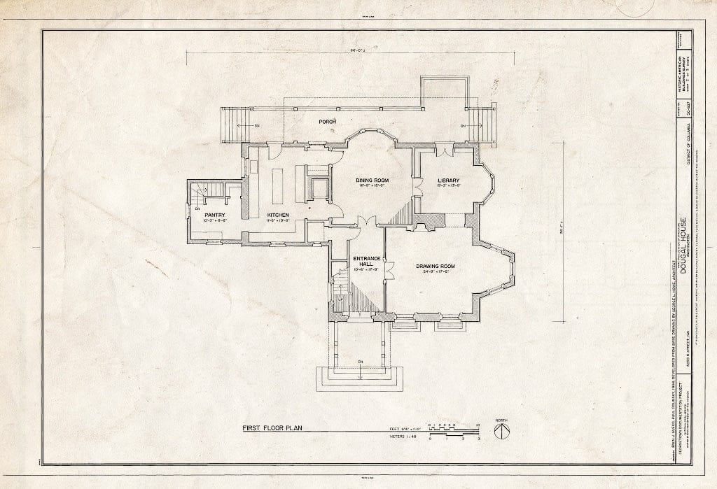 Blueprint First Floor Plan - Dougal House, 3259 R Street, Northwest, Washington, District of Columbia, DC