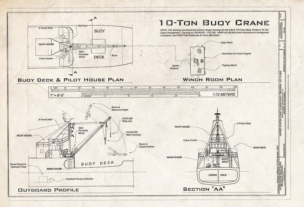 Blueprint 10-Ton Buoy Crane - U.S. Coast Guard Buoy Tenders, 133' Class, U.S. Coast Guard Headquarters, 2100 Second Street Southwest, Washington, District of Columbia, DC