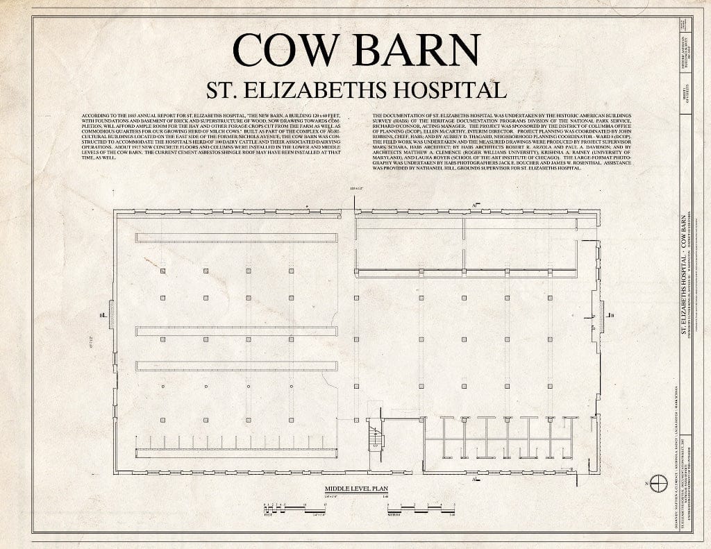 Blueprint 1. Middle Level Plan - St. Elizabeths Hospital, Cow Barn, 2700 Martin Luther King Jr Avenue SE, Washington, District of Columbia, DC